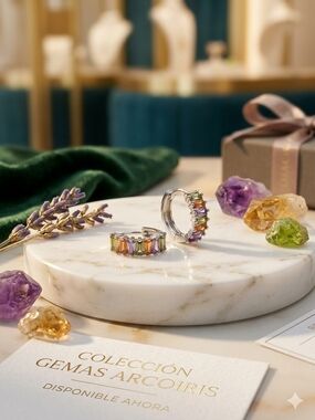 Multicolor Rainbow Gemstone Hoop Earrings - Silver